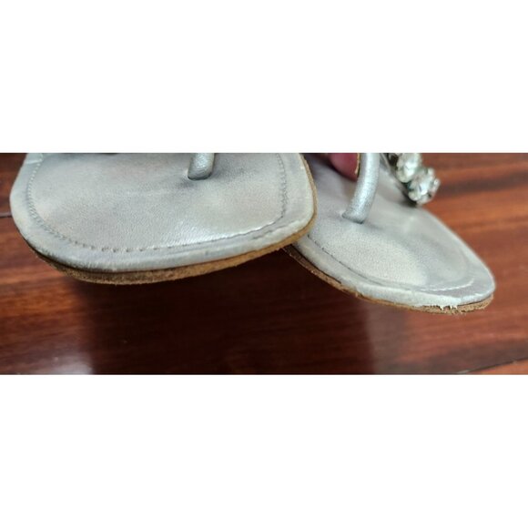 Manolo Blahnik Silver Crystal Thong Sandals Size 39.5 / 9.5 Designer Slide Shoes - Picture 7 of 15